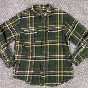 Orvis Flannel Shirt Jacket Shacket Men's Small Green Check Plaid Cotton